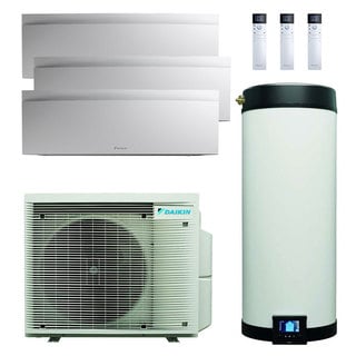 daikin multi+ sistema di condizionamento trial split e acqua calda sanitaria - unità interne emura 3 bianco 9000+9000+12000 btu - serbatoio 120 l