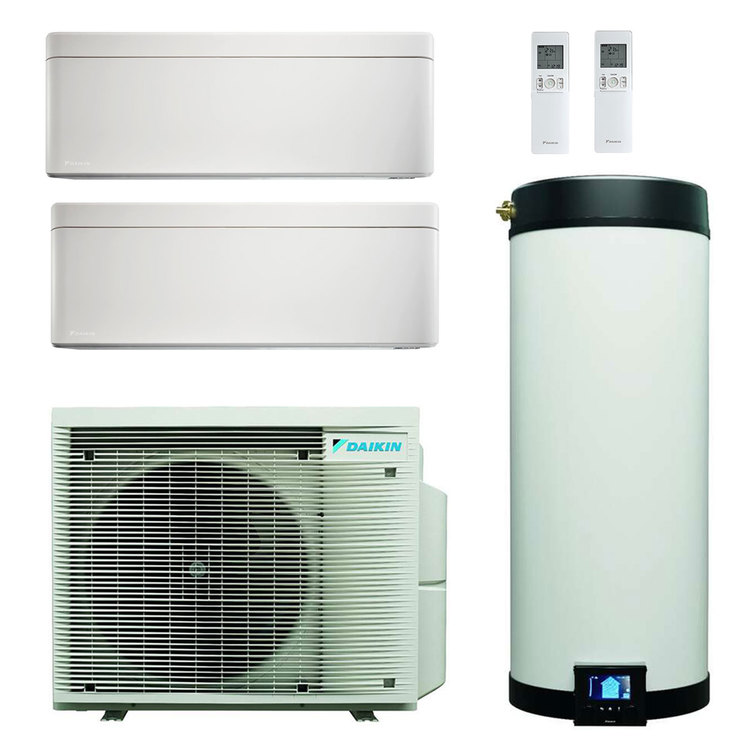 daikin multi+ sistema di climatizzazione e acqua calda sanitaria dual split - unità interne stylish bianco 7000+7000 btu - serbatoio 90 l
