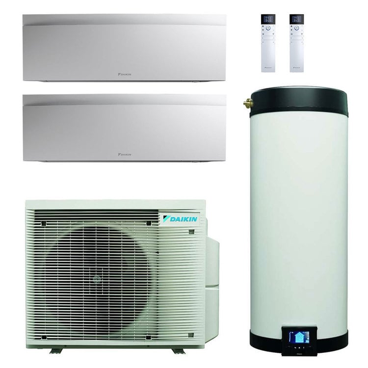 daikin multi+ sistema di climatizzazione e acqua calda sanitaria dual split - unità interne emura 3 bianco 7000+7000 btu - serbatoio 120 l