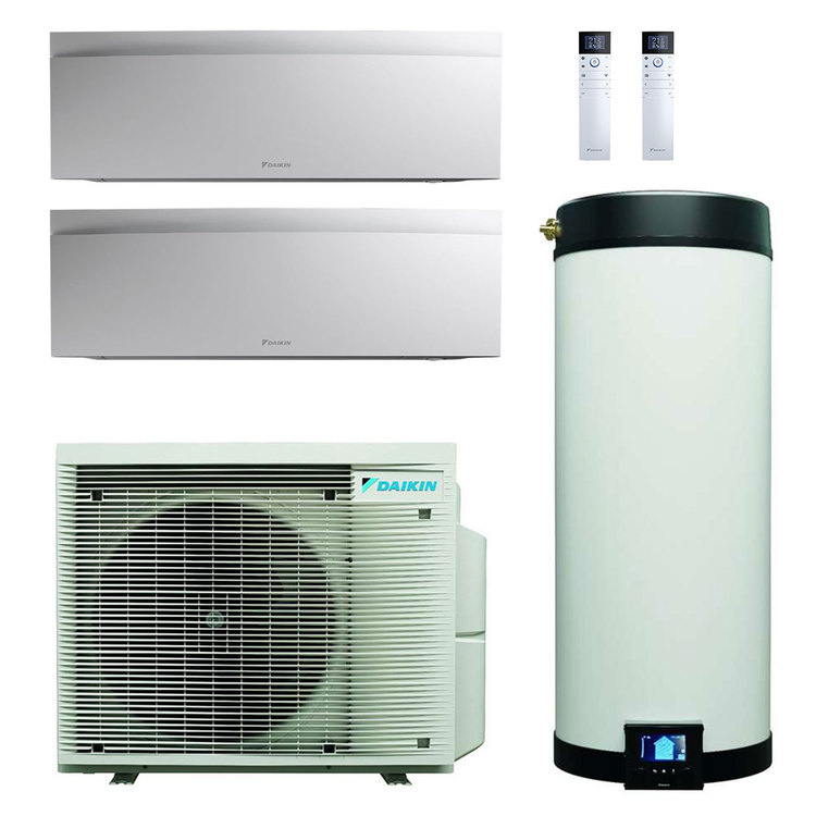 daikin multi+ sistema di climatizzazione e acqua calda sanitaria dual split - unità interne emura 3 bianco 7000+7000 btu - serbatoio 90 l