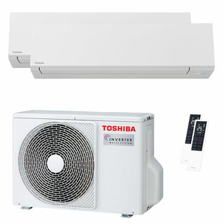 condizionatore toshiba shorai edge white dual split 5000+5000 btu inverter a++ wifi unità esterna 3.3 kw 