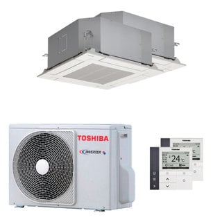 condizionatore toshiba cassetta compatta u2 a 4 vie dual split 9000+9000 btu inverter a++ unità esterna 5,2 kw