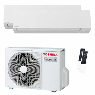 condizionatore toshiba shorai edge white dual split 5000+7000 btu inverter a++ wifi unità esterna 3.3 kw 