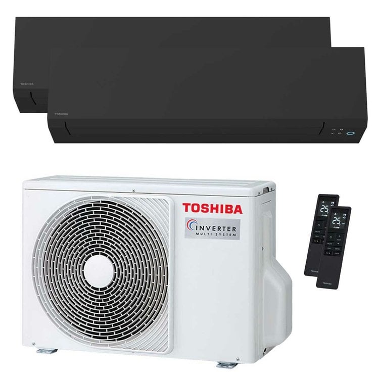 condizionatore toshiba shorai edge black dual split 9000+12000 btu inverter a++ wifi unità esterna 5.2 kw 