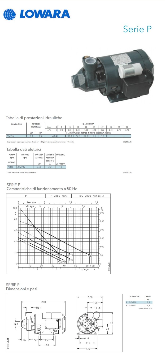 Pompa Superficie Lowara Periferica Hp Kw Monofase Serie Pm