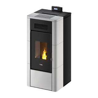 stufa a pellet cadel river idro 23 ad acqua 22,4 kw wifi - maiolica bianco