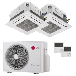 condizionatore lg cassetta 4 vie ct dual split 9000+9000 btu inverter a+++  unità esterna 4.1 kw 