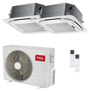 condizionatore tcl cassetta 4 vie serie s dual split 9000+9000 btu inverter a++ wifi unità esterna 4.1 kw 