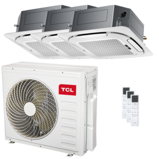 condizionatore tcl cassetta 4 vie serie s trial split 12000+12000+18000 btu inverter a++ wifi unità esterna 9.4 kw 