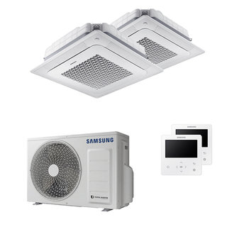 condizionatore samsung cassetta windfree 4 vie dual split 9000+12000 btu inverter a+++ unità esterna 5,0 kw